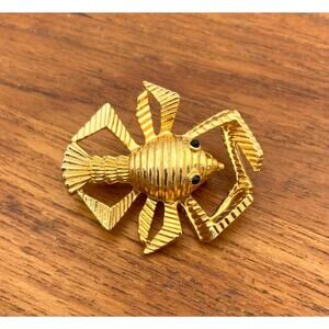 Gold Tone Lobster Brooch with Black Beaded Eyes - Ocean Beach Nautical READ